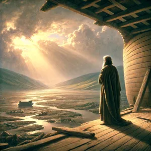 13. V šesťsto prvom roku, prvého dňa prvého mesiaca, vody uschli na zemi. Noach odstránil prikrývku z korába a pozrel sa, a hľa, povrch zeme bol suchý.