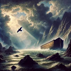 7. a vypustil havrana. Ten lietal sem a tam, kým neoschli vody na zemi.